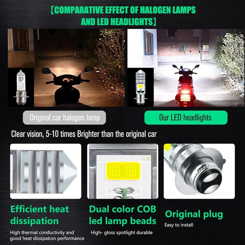 HAISECA 2Pcs 9-48V ATV LED Bulbs White,1800LM Hi-Lo Beam 4COBs H6M P15D LED Bulbs for or Motorcycle,Y amaha,ATVS Y FM350 450 400 660 700 Raptor. - Image 4